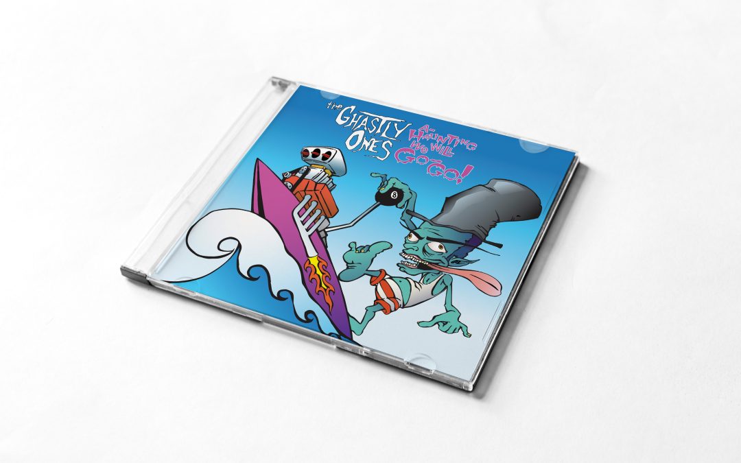A CD jewel case featuring surf-rock illustration for The Ghastly Ones.